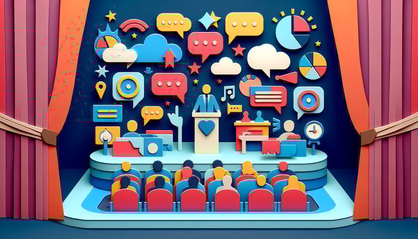 Paper art illustration showcasing a feedback form template for presentations in a creative design.