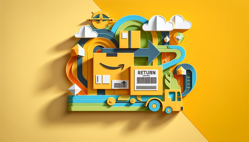 Paper art illustration showcasing an Amazon order return form template for FormCreatorAI article