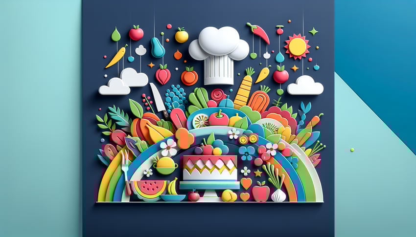 Paper art illustration representing a food pre-order form for a template article by FormCreatorAI