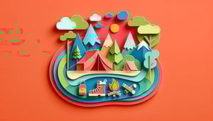 Paper art illustration depicting a camp liability waiver form for FormCreatorAI article