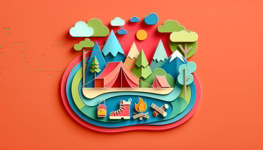 Paper art illustration depicting a camp liability waiver form for FormCreatorAI article