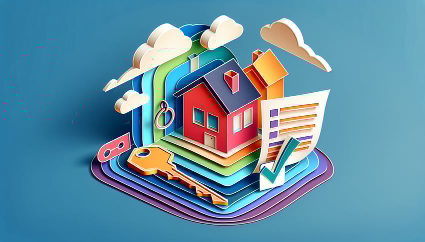 Paper art illustration depicting a rental history verification form template for FormCreatorAI article.