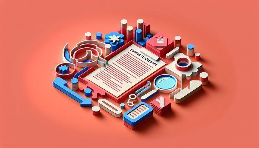 Paper art illustration depicting a research consent form for an article on FormCreatorAI