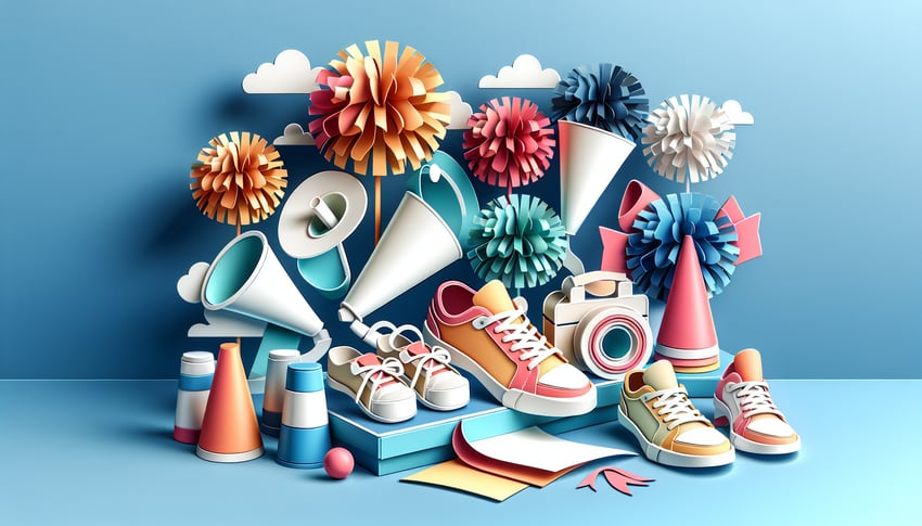 Paper art illustration featuring a cheer tryout registration form template for an article about FormCreatorAI