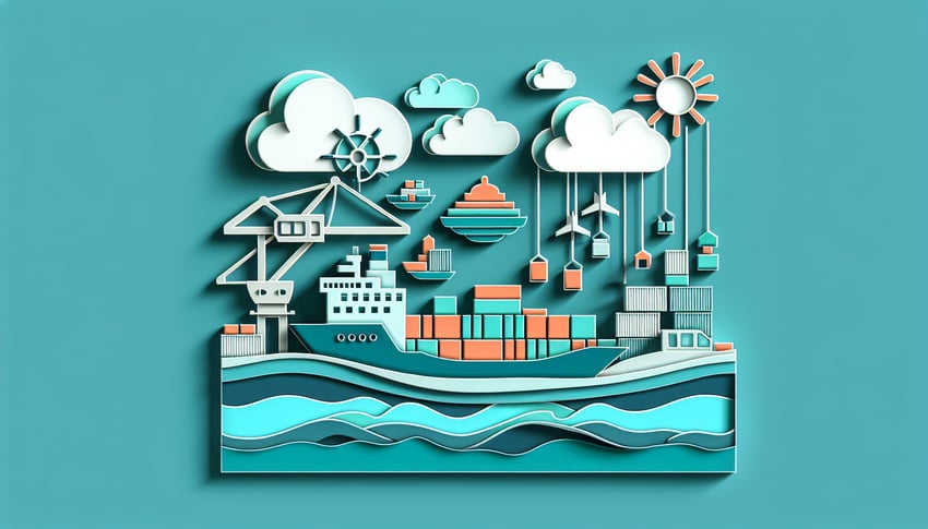 paper art illustration depicting a shipping declaration form with various sections and text for FormCreatorAI article
