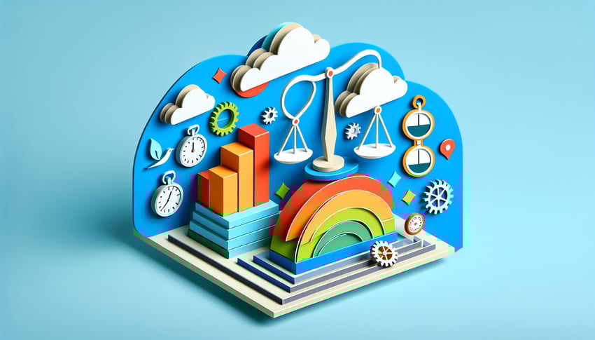 Paper art illustration depicting an employee performance evaluation form for FormCreatorAI article