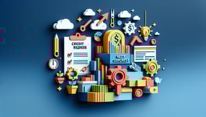 Paper art illustration featuring a credit note request form for an article on FormCreatorAI