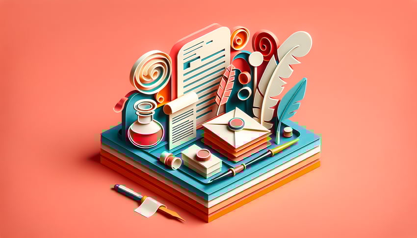 Paper art illustration depicting a copyright application form for an article on FormCreatorAI