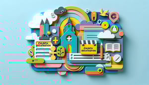 Paper art illustration featuring a church registration form design for FormCreatorAI article