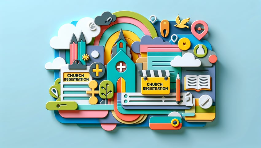 Paper art illustration featuring a church registration form design for FormCreatorAI article