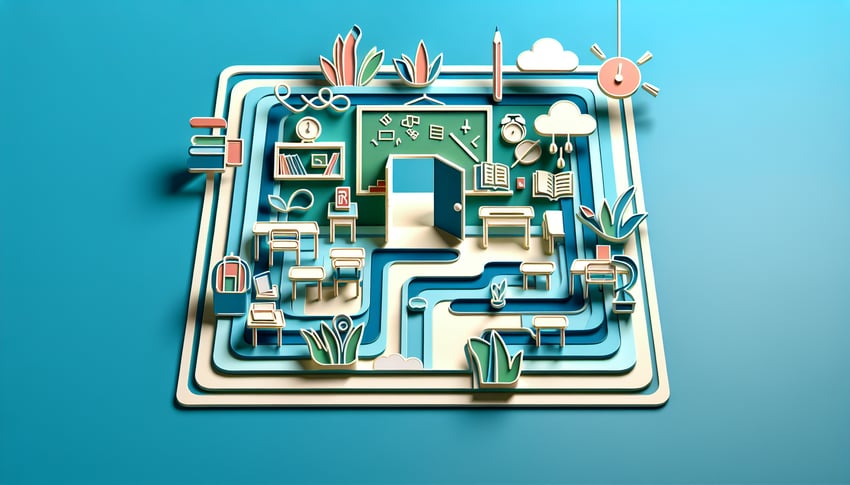 Paper art illustration representing a classroom walkthrough template for FormCreatorAI article