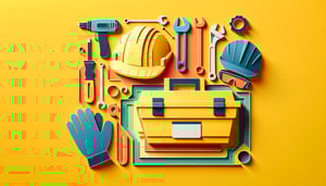 Paper art illustration depicting a toolbox and safety materials for an article on a safety meeting form template