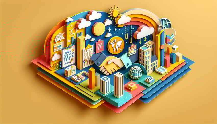 Paper art illustration depicting a new vendor form template for FormCreatorAI article