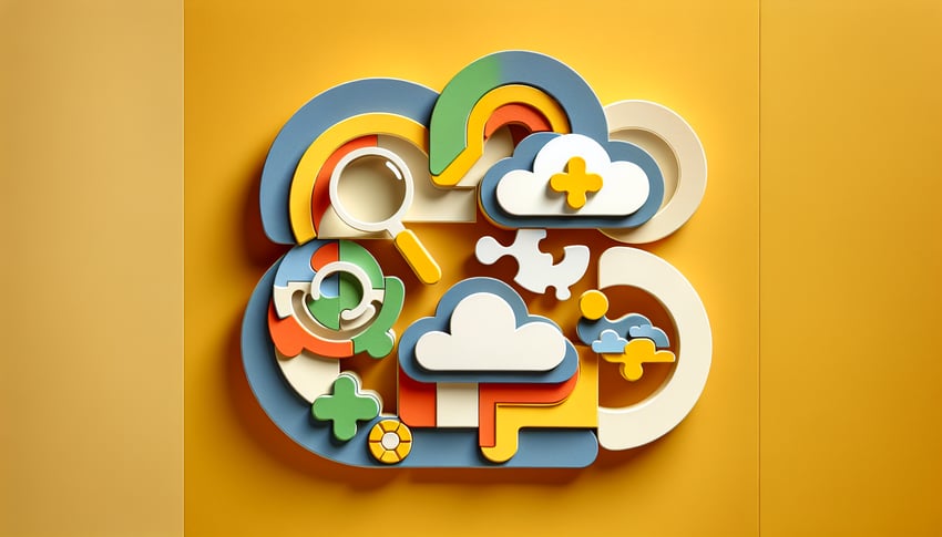 paper art illustration depicting a Google report form template for article about FormCreatorAI