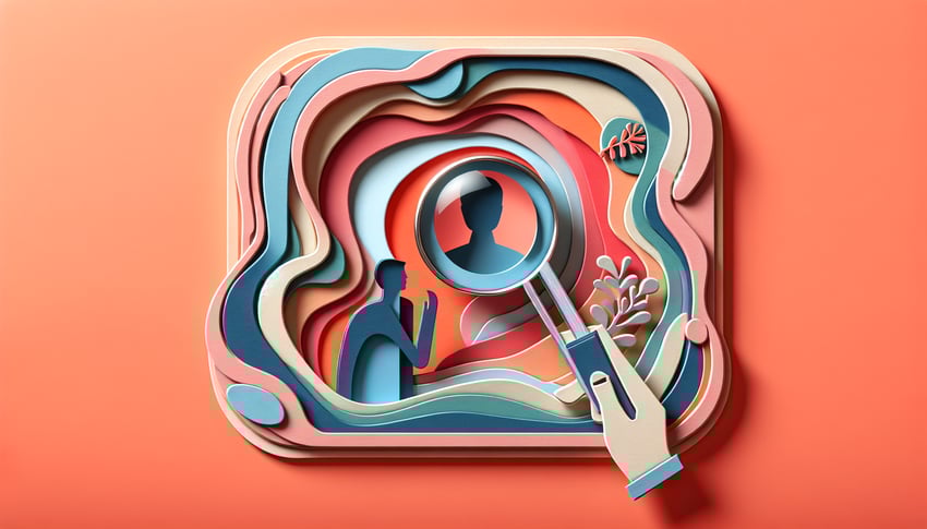 Paper art illustration depicting a self assessment survey form template for FormCreatorAI article