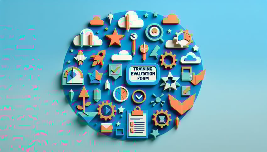 Paper art illustration representing a training evaluation form for FormCreatorAI article.