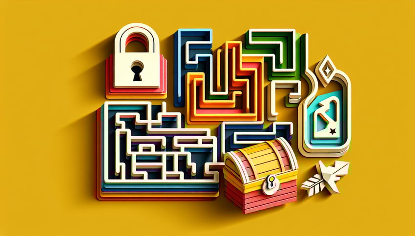 paper art illustration depicting an escape room waiver form and related elements for FormCreatorAI article