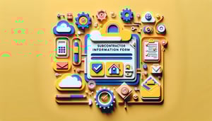 paper art illustration featuring a subcontractor information form for FormCreatorAI article