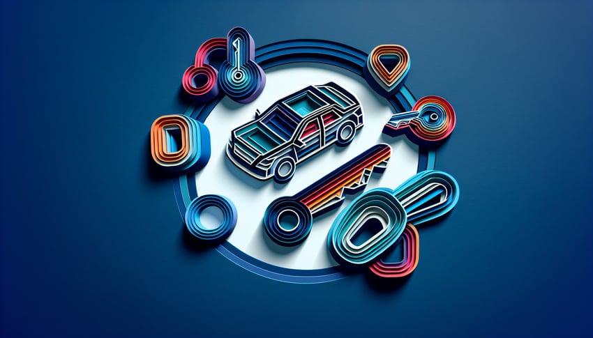 Paper art illustration depicting a vehicle purchase order form template with design elements for FormCreatorAI article