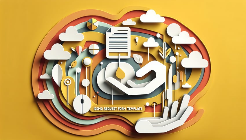 Paper art illustration depicting a demo request form template for FormCreatorAI article