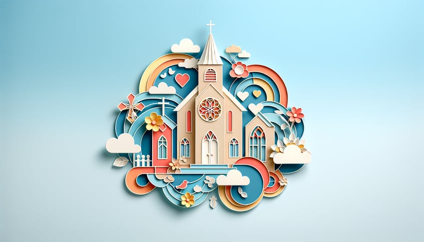 Paper art illustration featuring a church directory form template for FormCreatorAI article.