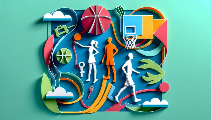 Paper art illustration showcasing a basketball league registration form template for FormCreatorAI article.