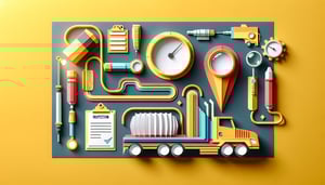 Paper art illustration depicting a truck inspection checklist with various items and a pencil on a wooden surface