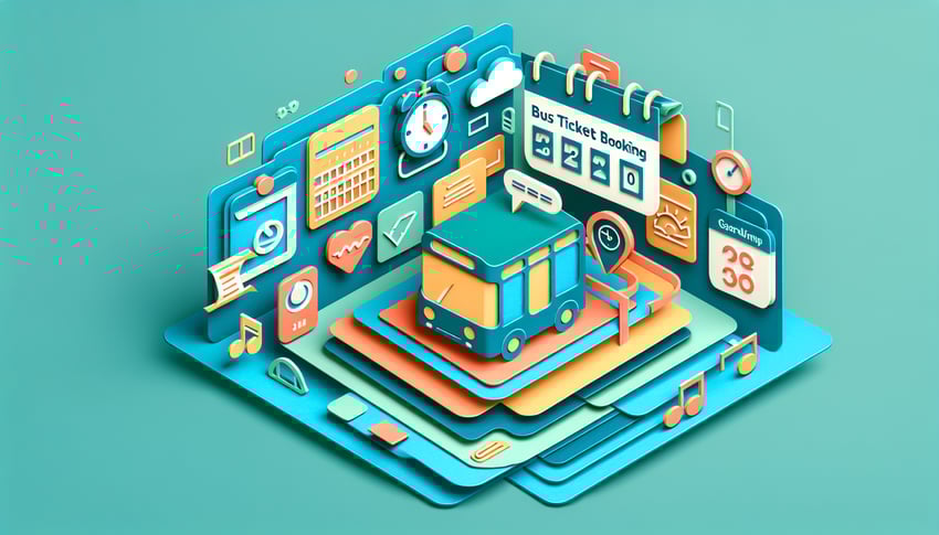 Paper art illustration depicting a bus ticket booking form for FormCreatorAI article.