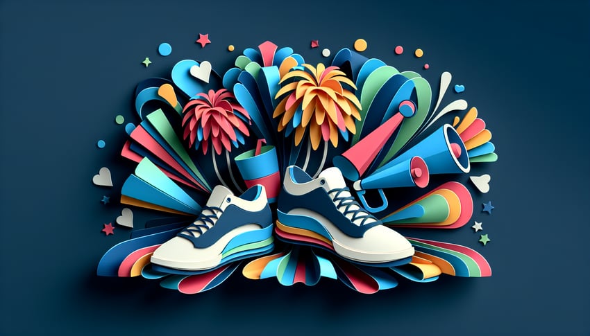 Paper art illustration related to cheerleading forms and FormCreatorAI for an informative article