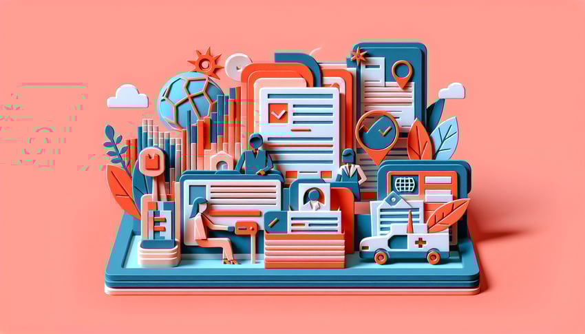 Paper art illustration depicting a work permit application form for FormCreatorAI article
