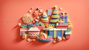 Paper art illustration featuring festive elements for a Christmas potluck invitation form template