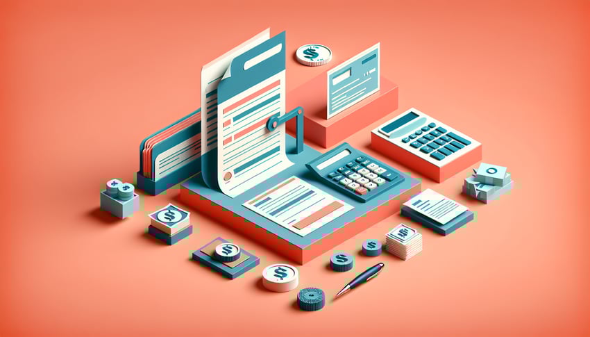 Paper art illustration depicting an accounts payable check request form for FormCreatorAI article
