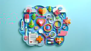 Paper art illustration depicting a medical chart review form template for FormCreatorAI article