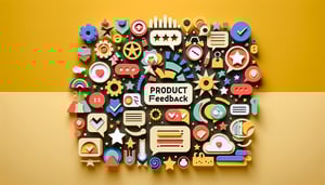 paper art illustration depicting a product feedback form for FormCreatorAI article