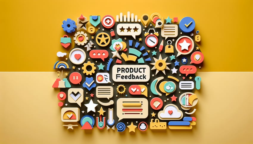 paper art illustration depicting a product feedback form for FormCreatorAI article