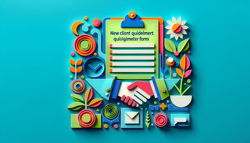 Paper art illustration representing a client questionnaire form for FormCreatorAI article.
