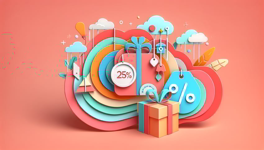 Paper art illustration depicting a sign up form for special offers with vibrant colors and design elements.