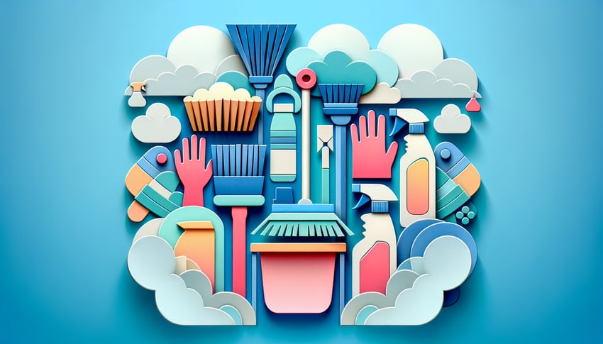 Paper art illustration depicting a cleaning checklist form template for an article on FormCreatorAI