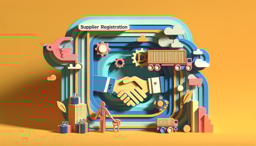 Paper art illustration depicting a supplier registration form for an article on FormCreatorAI