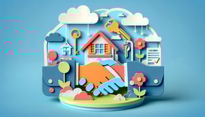 paper art illustration featuring a home buyer consultation questionnaire form with various questions and checkboxes