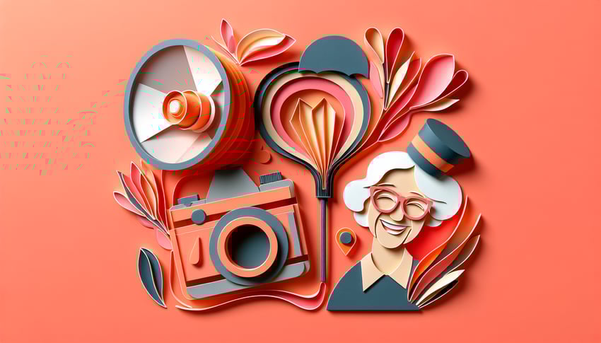 Paper art illustration representing a senior photography questionnaire for FormCreatorAI