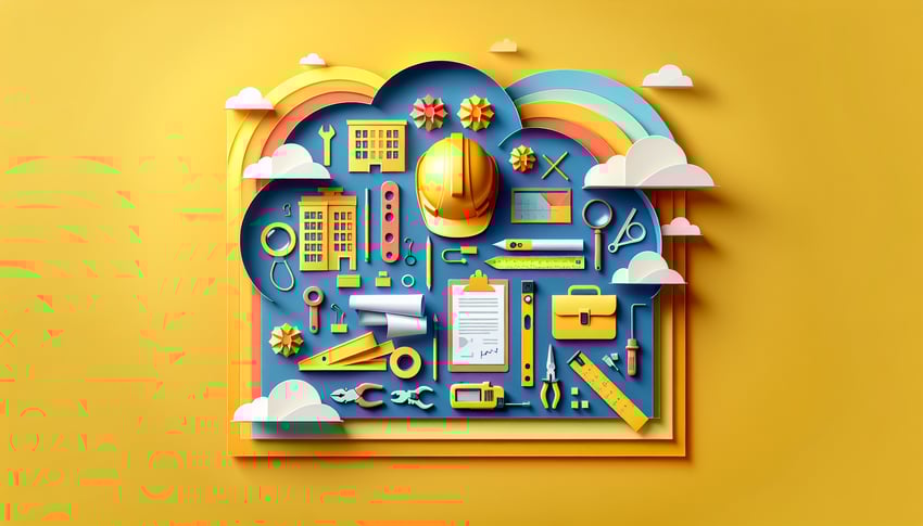 Paper art illustration representing a building inspection checklist for the FormCreatorAI article