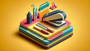 Colorful paper art illustration showcasing an office supply order form template for FormCreatorAI article