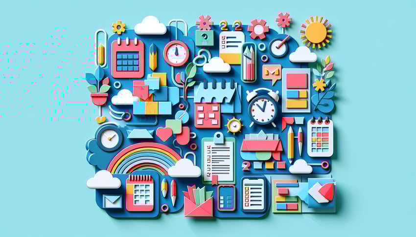 Paper art illustration featuring a planning form with checkboxes and text areas for pre-task organization and management.