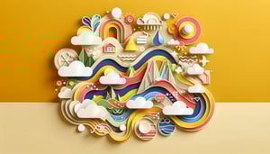 Colorful paper art illustration featuring creative project elements and design tools for a project request form.