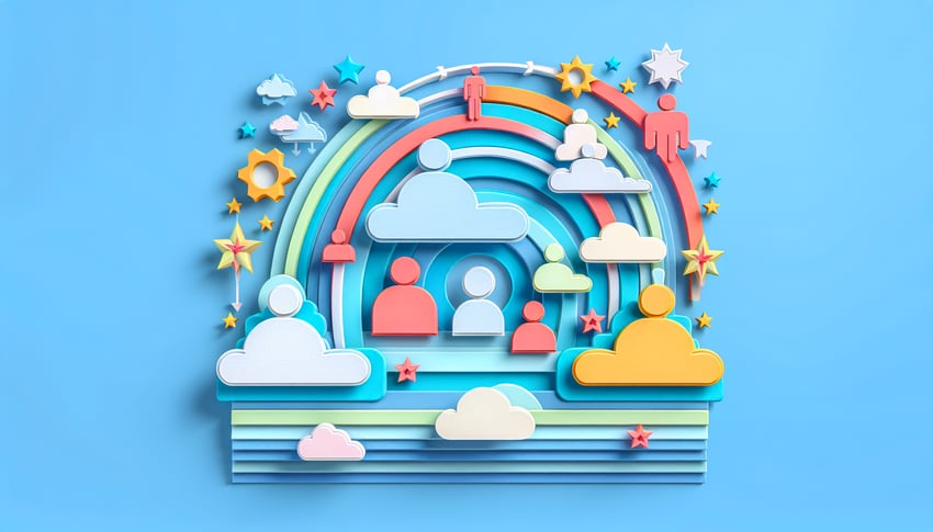 Paper art illustration depicting an employee referral form template design for FormCreatorAI article