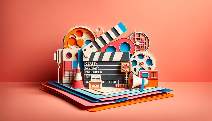 Paper art illustration featuring a deal memo template for cast crew and producer agreements