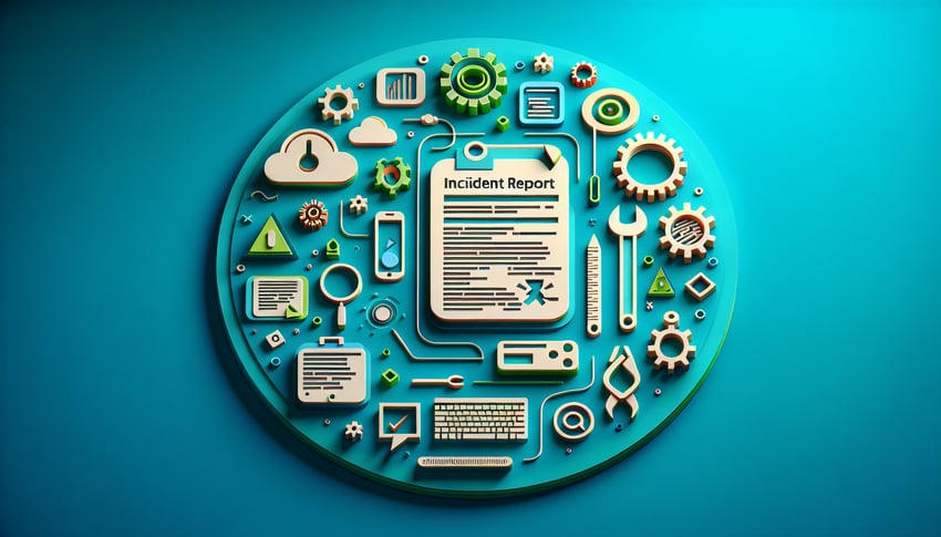 Paper art illustration depicting a software incident report form for FormCreatorAI article