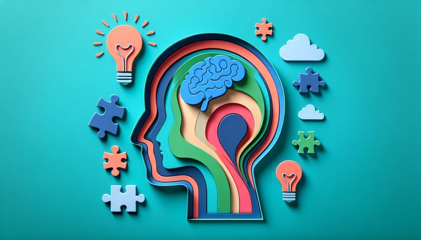 Paper art illustration showcasing a psychology questionnaire form template for FormCreatorAI article