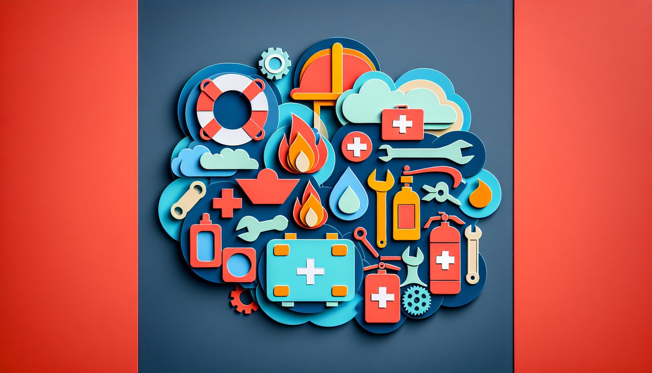 Paper art illustration depicting a contingency plan checklist with various items and a pen on a table